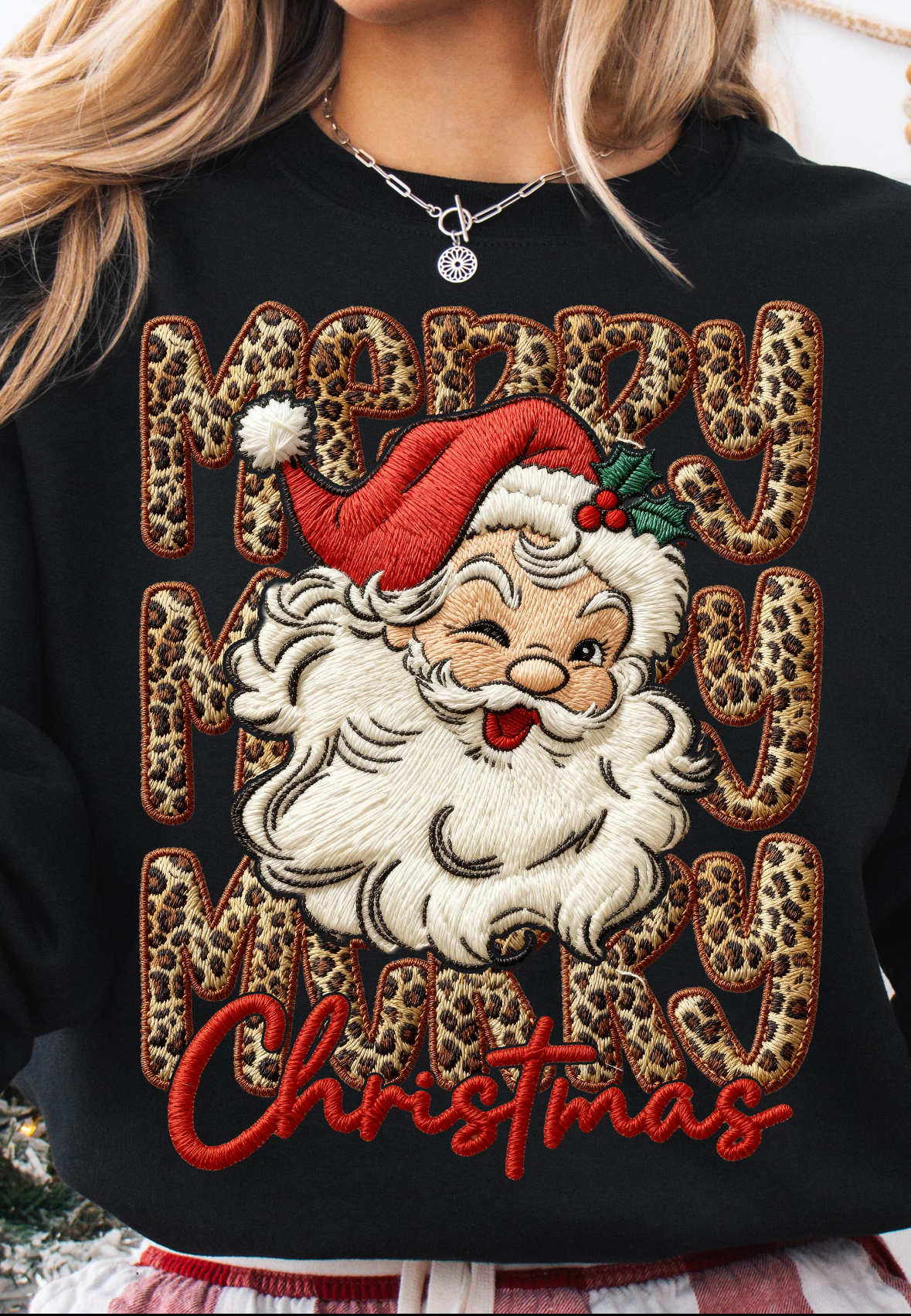 Leopard print merry Christmas faux yarn