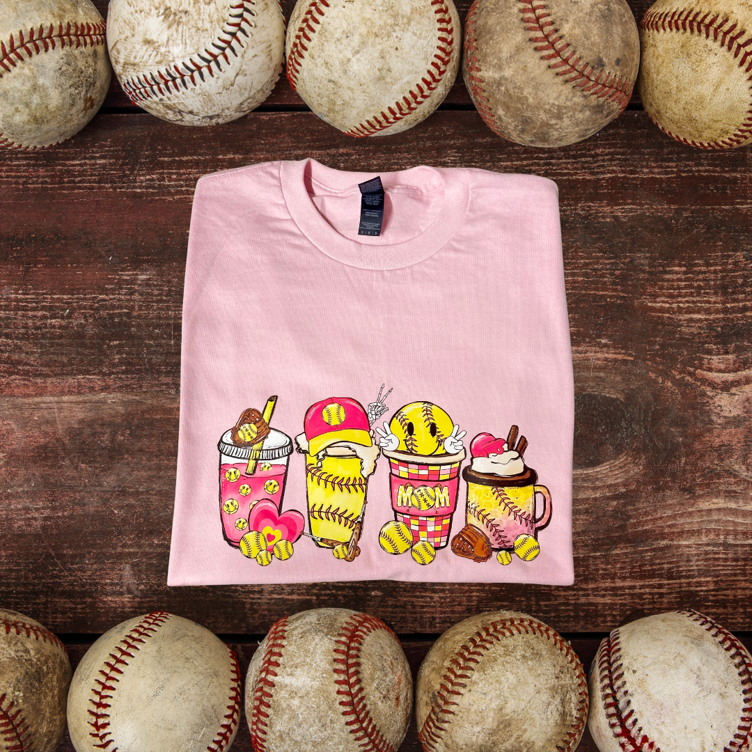 Softball, Sips & Mom Life Tee